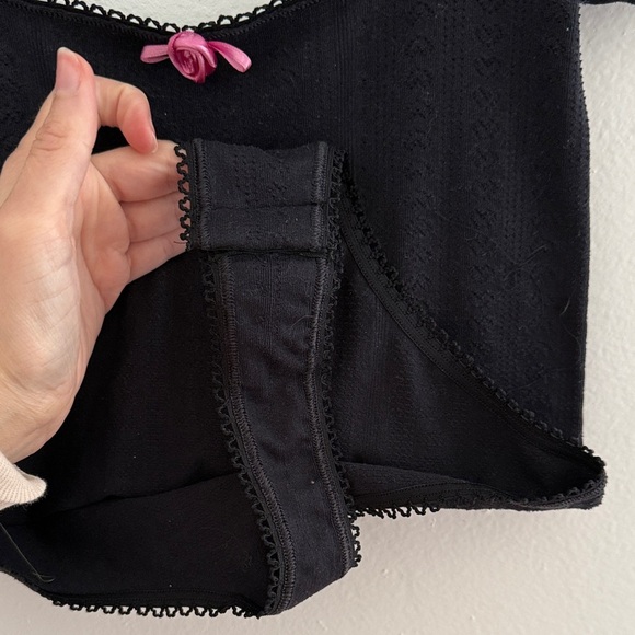 Anthropologie Seamless Pointelle Open Back Bodysuit Black Lace Trim Size Small - Picture 9 of 10